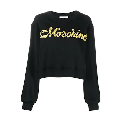 (Women) MOSCHINO FW22 Black Crewneck Sweatshirt with Solid Logo Print. A1702-5428-3555