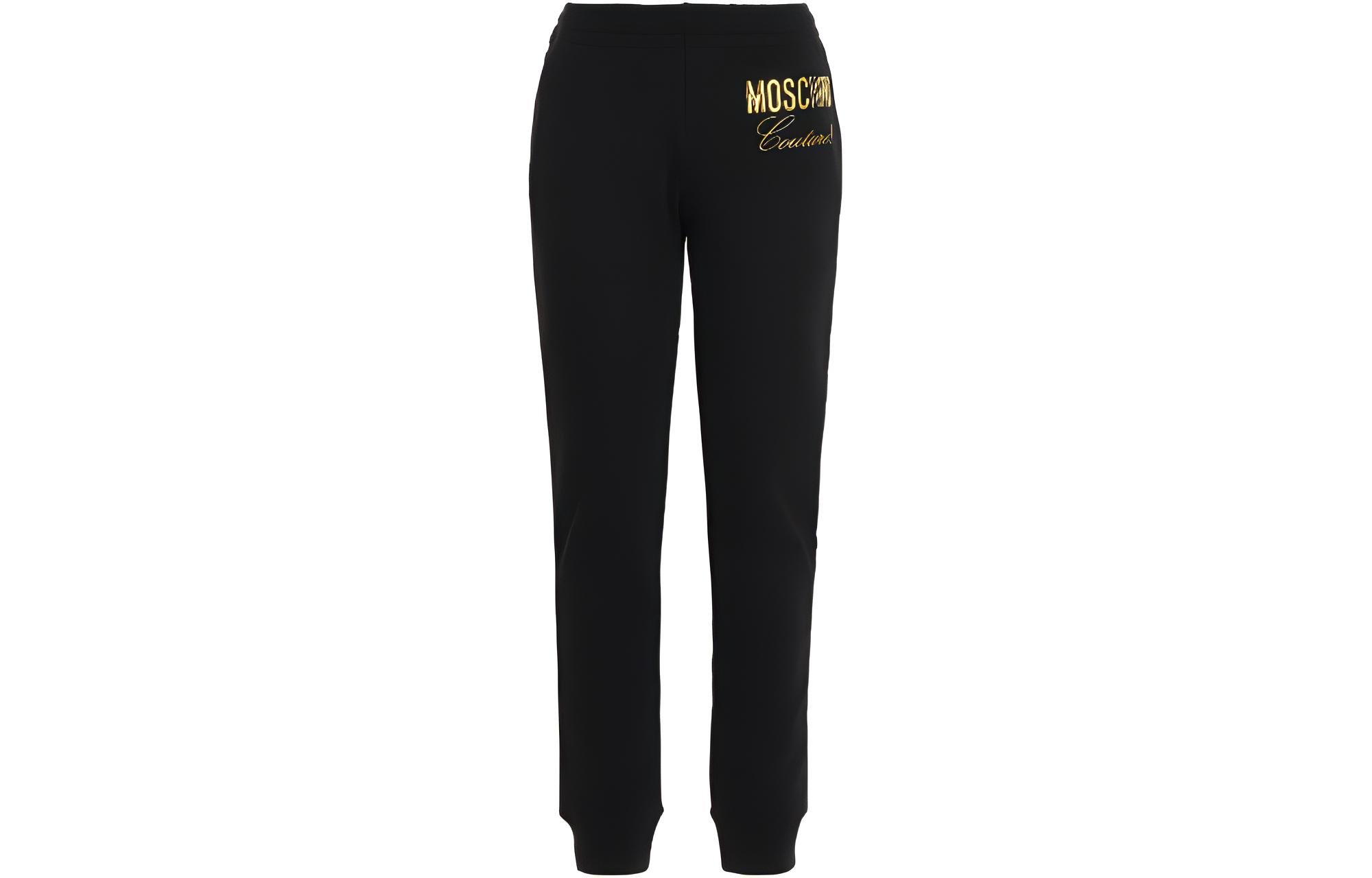 (Women) MOSCHINO FW22  Black Letter Print Elastic Waist Jogger Pants Casual. A0317-5428-2555
