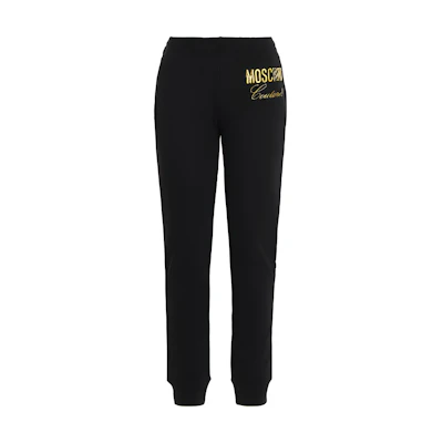 (Women) MOSCHINO FW22 Black Letter Print Elastic Waist Jogger Pants Casual. A0317-5428-2555