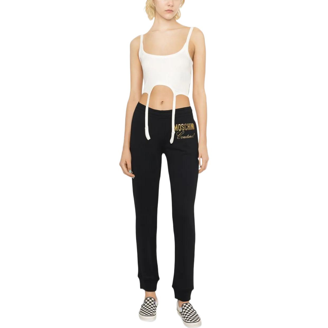 Shop (W) 모스키노 FW22 블랙 레터 프린트 엘라스틱 웨이스트 조거 팬츠 캐주얼. A0317-5428-2555