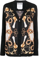 (Women) MOSCHINO FW22 Black V-Neck Patterned Wool Cardigan Sweater. J0925-5400-1555 (Women) MOSCHINO FW22 Black V-Neck Patterned Wool Cardigan Sweater. J0925-5400-1555