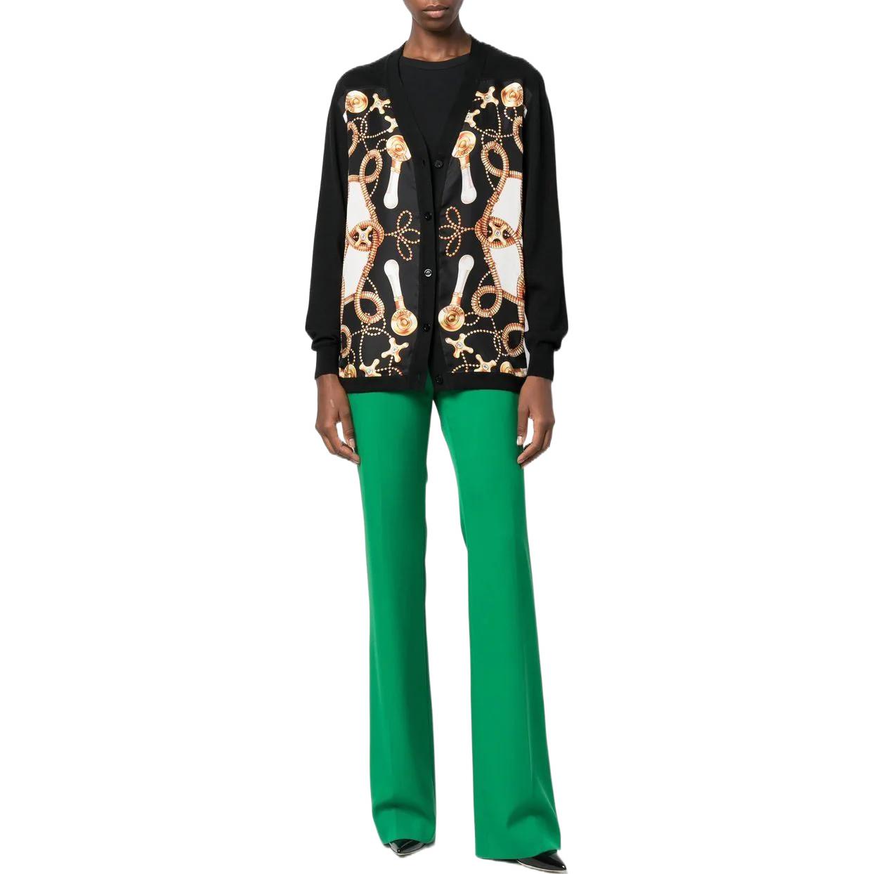 Lookbook (W) 모스키노 FW22 블랙 브이넥 패턴 울 가디건 스웨터. J0925-5400-1555