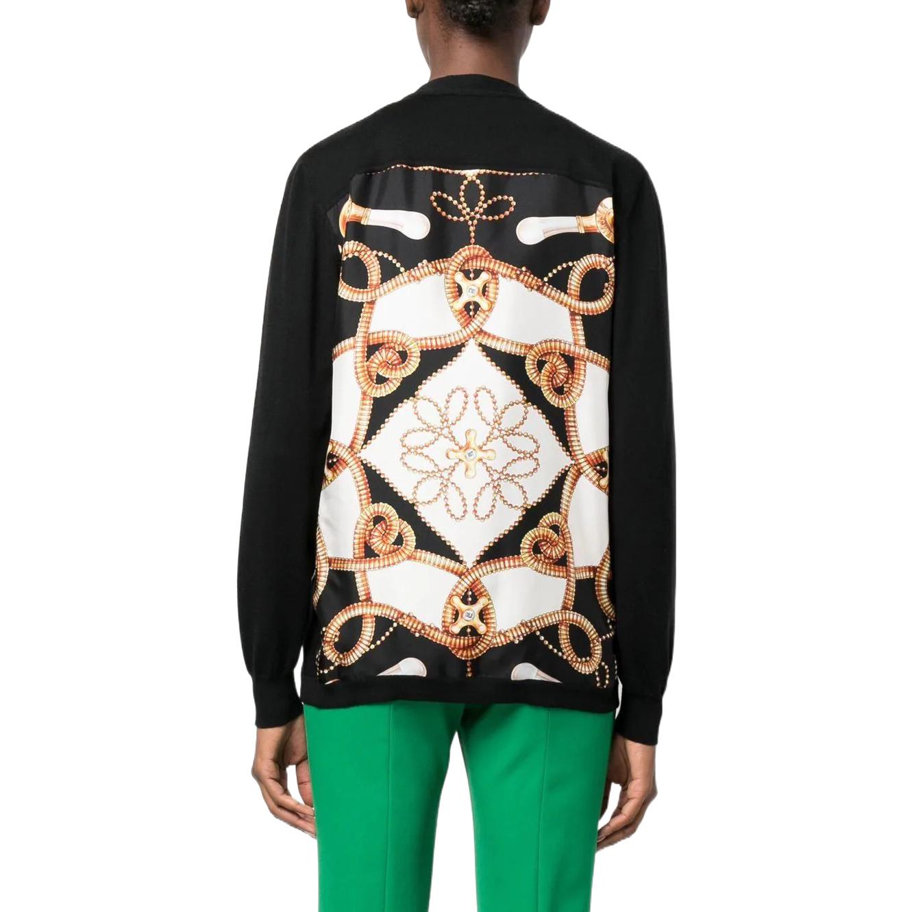 Shop (W) 모스키노 FW22 블랙 브이넥 패턴 울 가디건 스웨터. J0925-5400-1555