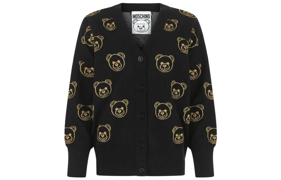 Order (W) 모스키노 FW22 블랙 울 니트 가디건 카툰 곰 디자인. V0924-5401-1555