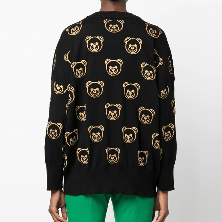 Shop (W) 모스키노 FW22 블랙 울 니트 가디건 카툰 곰 디자인. V0924-5401-1555