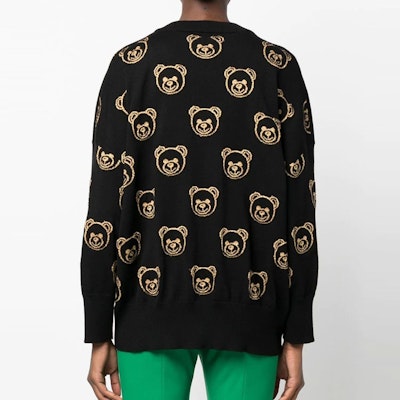 (W) 모스키노 FW22 블랙 울 니트 가디건 카툰 곰 디자인. V0924-5401-1555 Shop (W) 모스키노 FW22 블랙 울 니트 가디건 카툰 곰 디자인. V0924-5401-1555