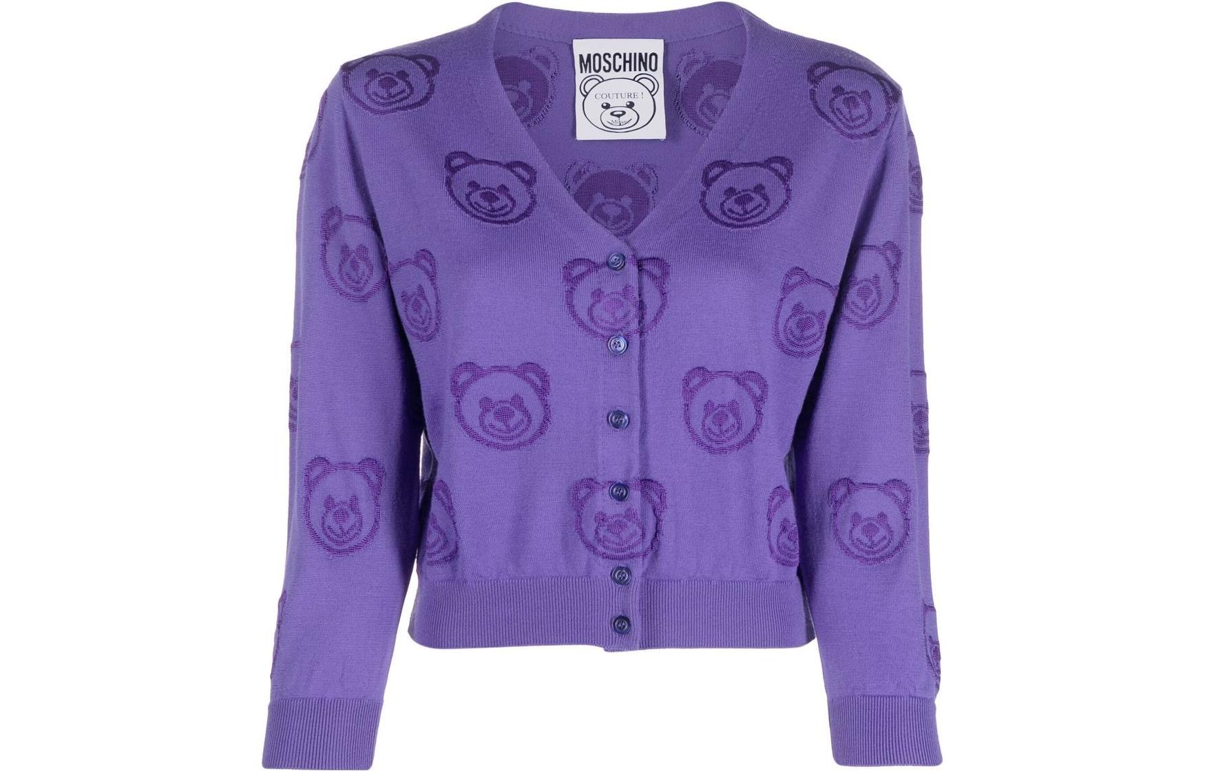 (Women) MOSCHINO FW22  Casual Solid V-Neck Sweater Purple. V0927-5501-1278