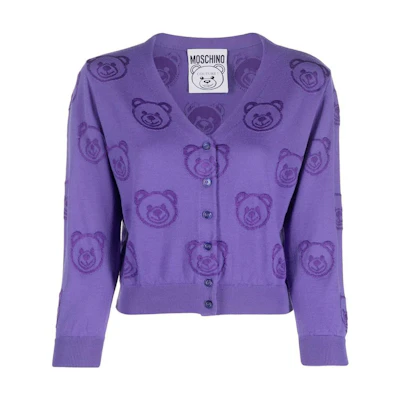 (Women) MOSCHINO FW22 Casual Solid V-Neck Sweater Purple. V0927-5501-1278