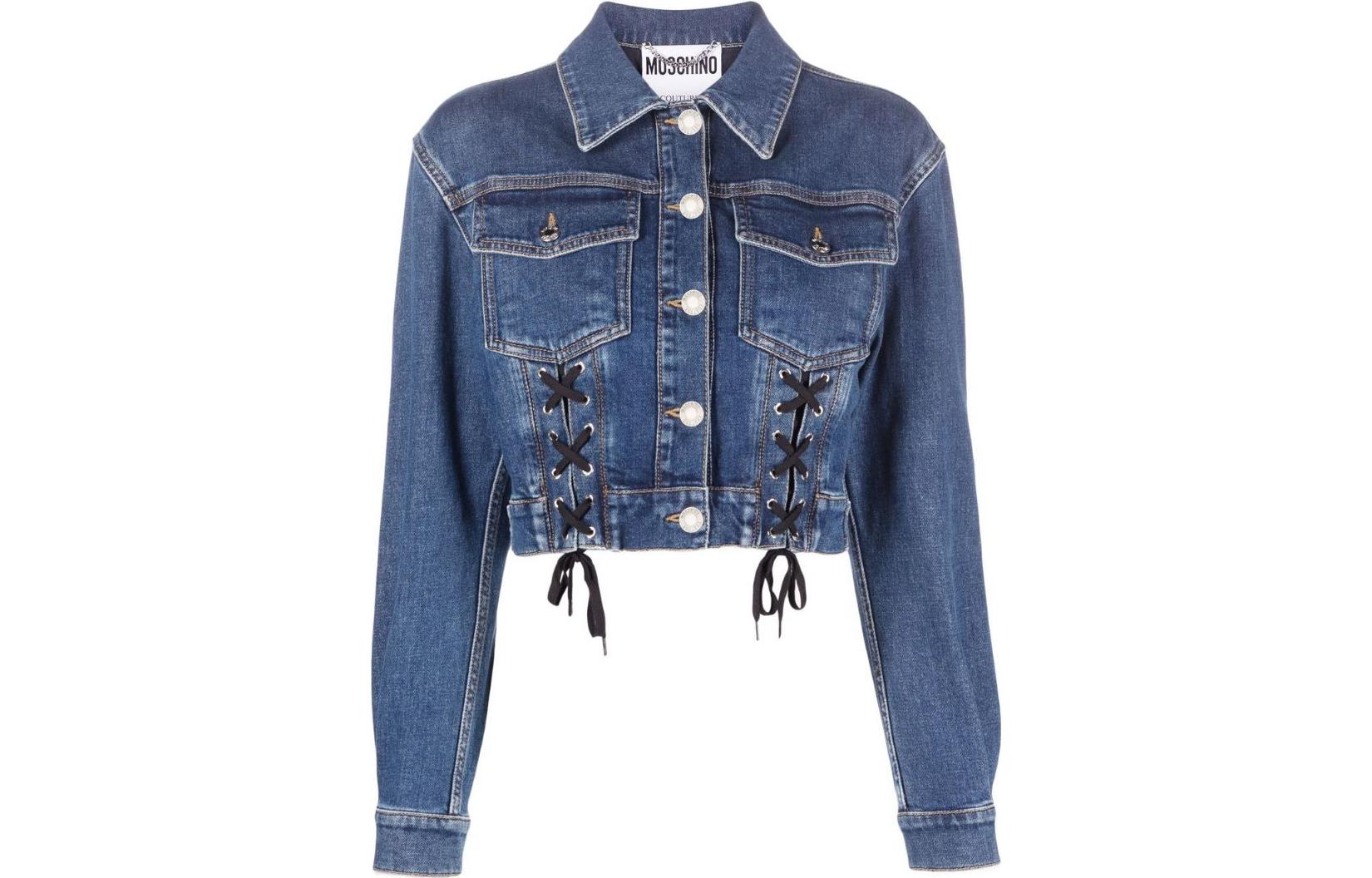 (Women) Moschino FW22  Cropped Tie Button Denim Jacket Blue A05325522