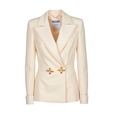 (Women) MOSCHINO FW22 Double-Breasted Blazer in Off-White. DJ0517-5420-2005