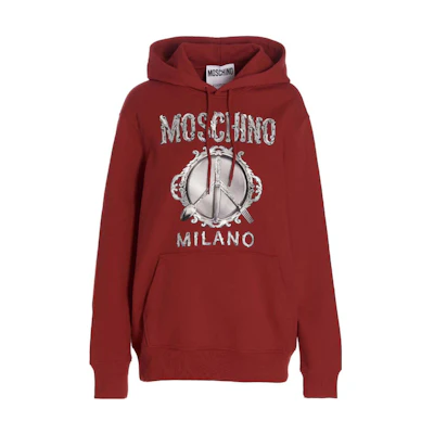 (Women) MOSCHINO FW22 Red Graphic Logo Print Oversized Hoodie. A1703-5428-1115