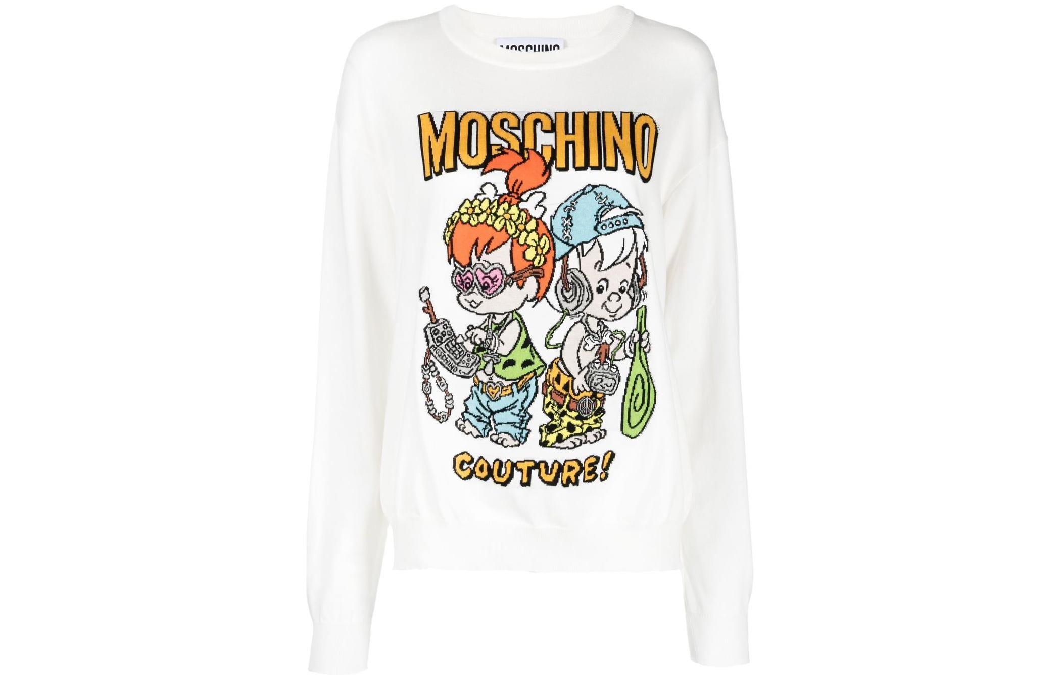 (Women) MOSCHINO FW22  White Cartoon Logo Knit Crewneck Sweater. A0990-6000-1002