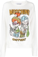 (Women) MOSCHINO FW22 White Cartoon Logo Knit Crewneck Sweater. A0990-6000-1002 (Women) MOSCHINO FW22 White Cartoon Logo Knit Crewneck Sweater. A0990-6000-1002