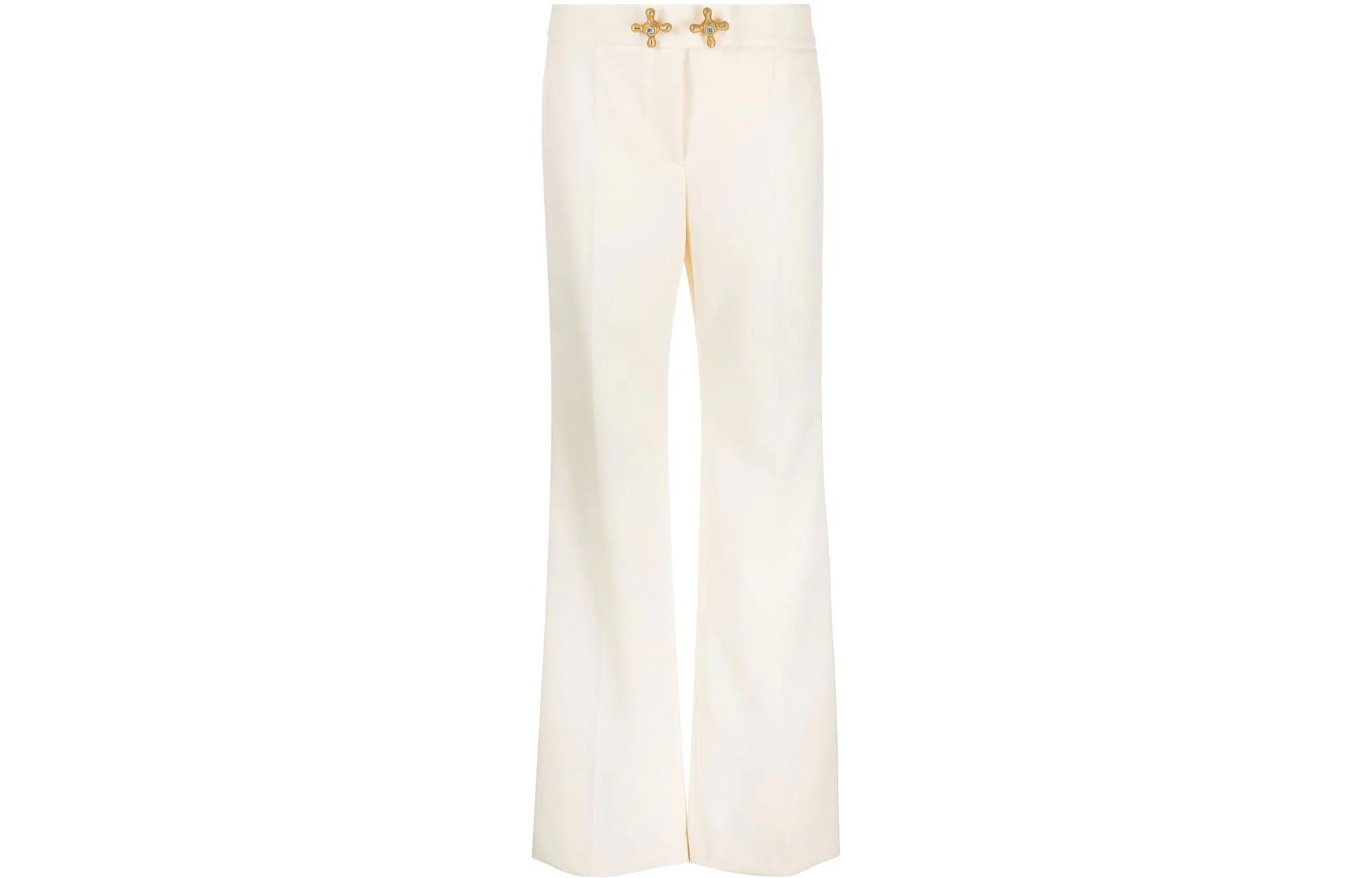 (Women) MOSCHINO FW22  White Straight-Leg Pants with Metallic Accents. J030154200005