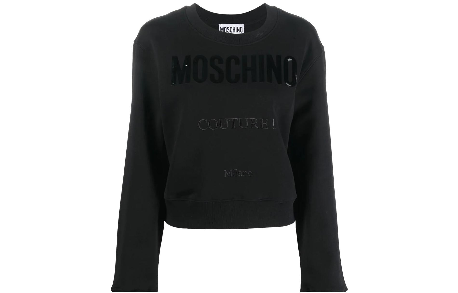 (Women) Moschino FW22 Black Crewneck Sweatshirt with Logo Embroidery A1716-5528-4555