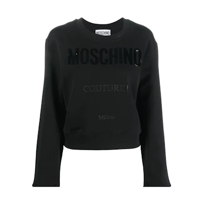 (Women) Moschino FW22 Black Crewneck Sweatshirt with Logo Embroidery A1716-5528-4555