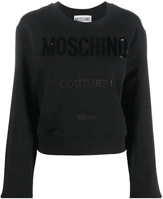 (Women) Moschino FW22 Black Crewneck Sweatshirt with Logo Embroidery A1716-5528-4555 Order (Women) Moschino FW22 Black Crewneck Sweatshirt with Logo Embroidery A1716-5528-4555
