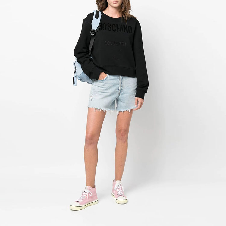 Lookbook (Women) Moschino FW22 Black Crewneck Sweatshirt with Logo Embroidery A1716-5528-4555