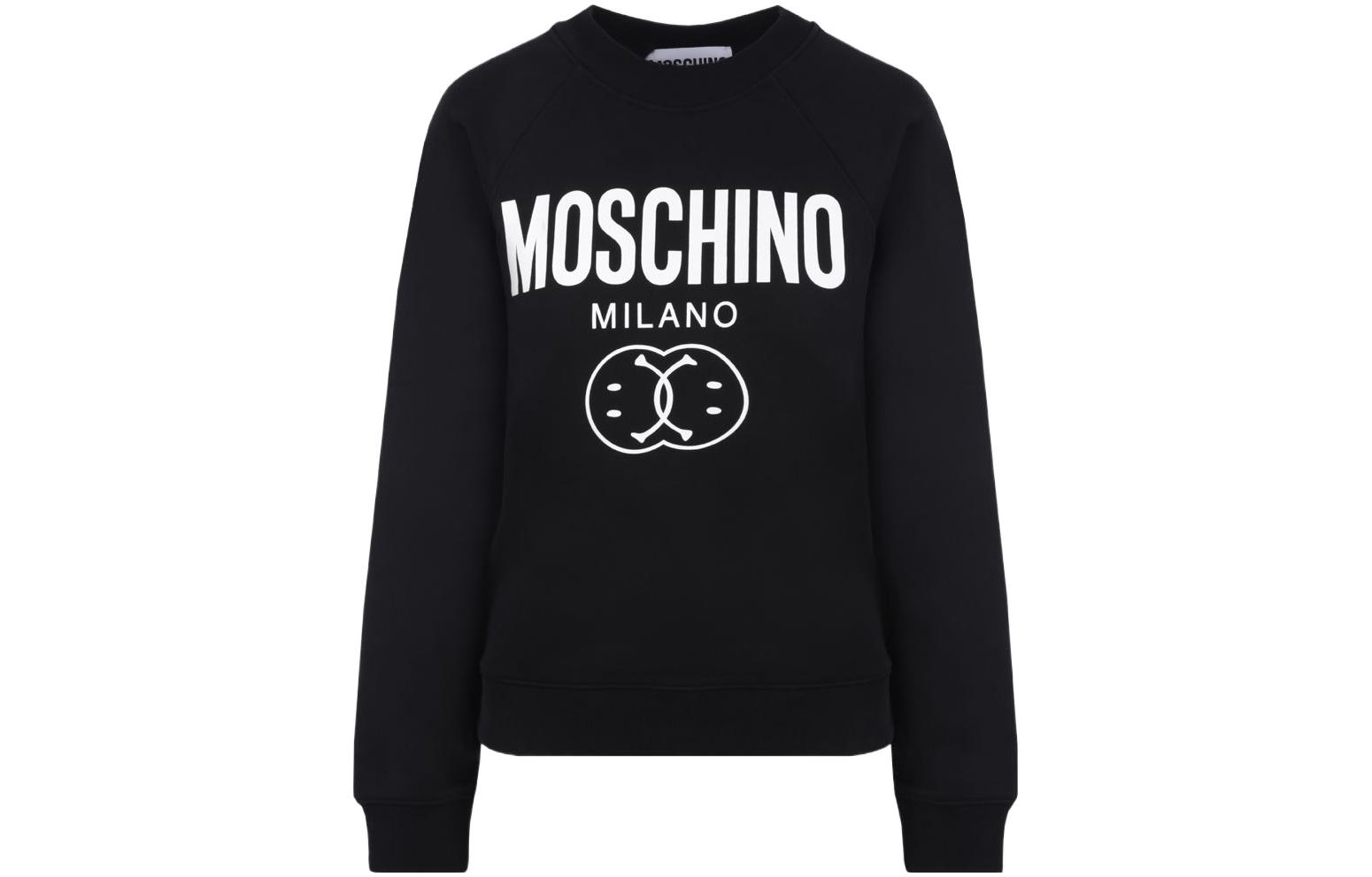 (Women) Moschino FW22 Black Smiley Logo Cotton Crewneck Sweatshirt A1704-5528-2555