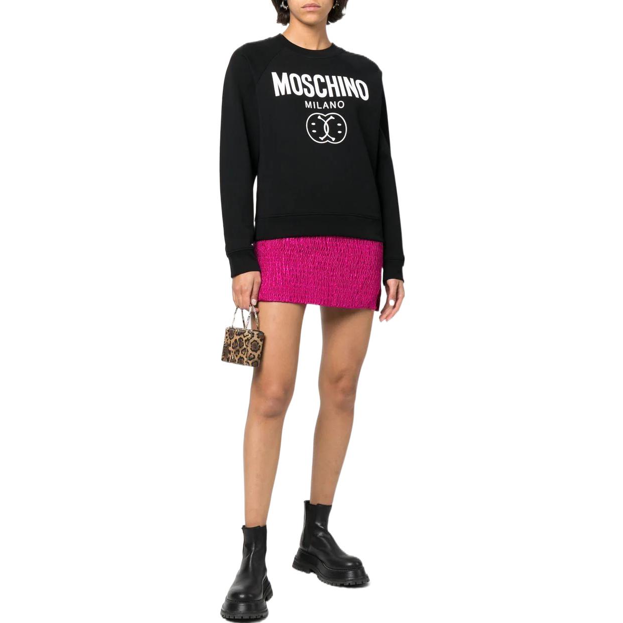 Shop (Women) Moschino FW22 Black Smiley Logo Cotton Crewneck Sweatshirt A1704-5528-2555