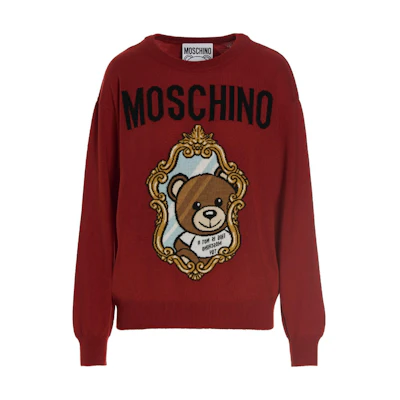 (Women) MOSCHINO FW22 Red Wool Sweater with Logo Bear Design. V0923-5401-2115