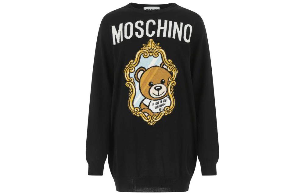 (Women) MOSCHINO FW22 Teddy Letter Knit Sweater Dress Women’s Black V0494-5401-2555