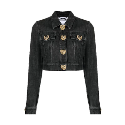 (Women) MOSCHINO FW23 Black Denim Jacket with Collared Design. A0514-5423-0555