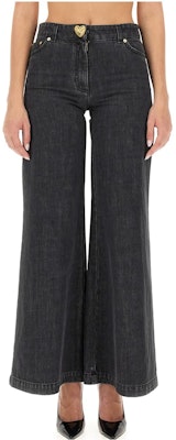 (W) 모스키노 FW23 블랙 플레어 데님 진 지퍼 프론트 디자인. A0334-5423-0555 Buy (W) 모스키노 FW23 블랙 플레어 데님 진 지퍼 프론트 디자인. A0334-5423-0555