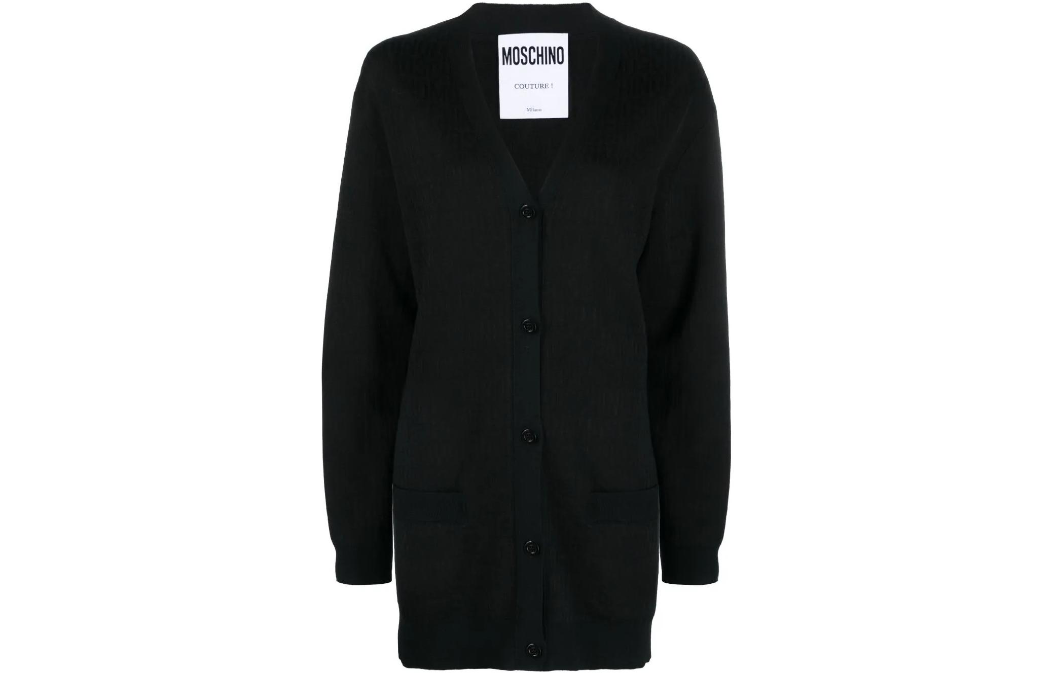 (Women) MOSCHINO FW23  Black V-Neck Long Sleeve Knit Cardigan Sweater A0903-7700-9636