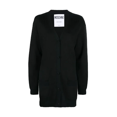 (Women) MOSCHINO FW23 Black V-Neck Long Sleeve Knit Cardigan Sweater A0903-7700-9636