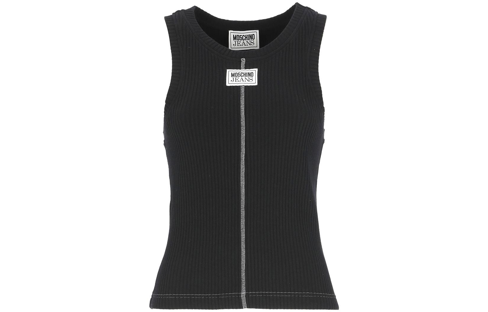 (Women) Moschino FW23 Black Solid Logo Zip-Up Tank Top A0809-8266-1555
