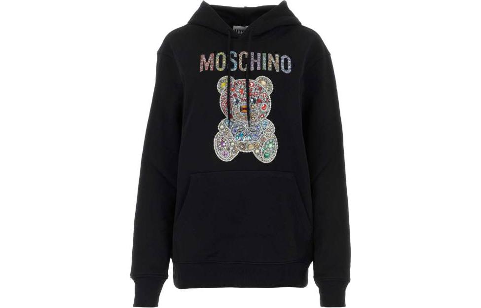 (Women) MOSCHINO FW23 Jewel Teddy Bear Hoodie Black  Pullover. A1708-5428-1555