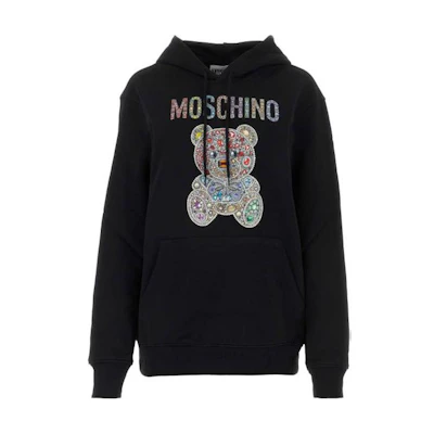 (Women) MOSCHINO FW23 Jewel Teddy Bear Hoodie Black Pullover. A1708-5428-1555