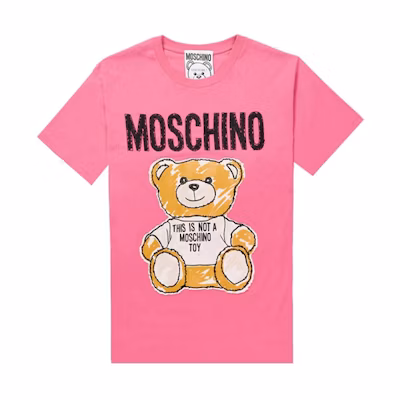 (Women) MOSCHINO Graffiti Teddy Bear Embroidered Loose Fit T-Shirt Women - Pink. V0710-0440-6209