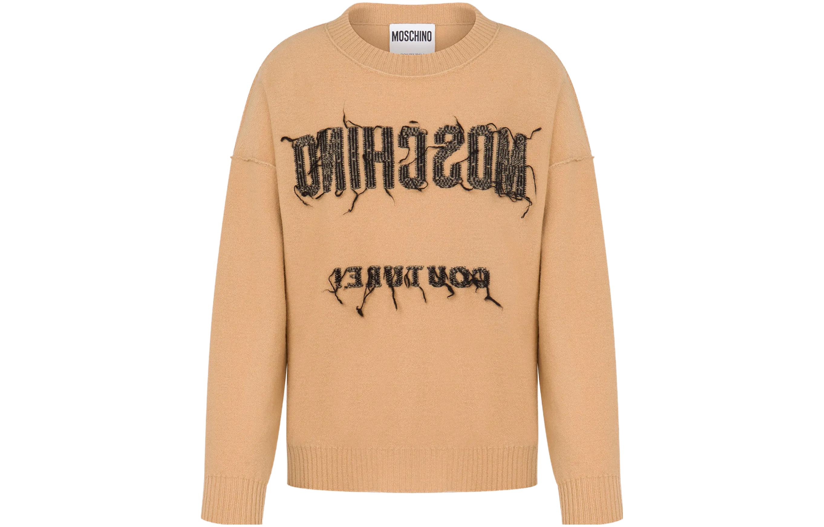 (Women) MOSCHINO Letter Print Crewneck Oversized Sweater Beige (). A0935-5503-1018