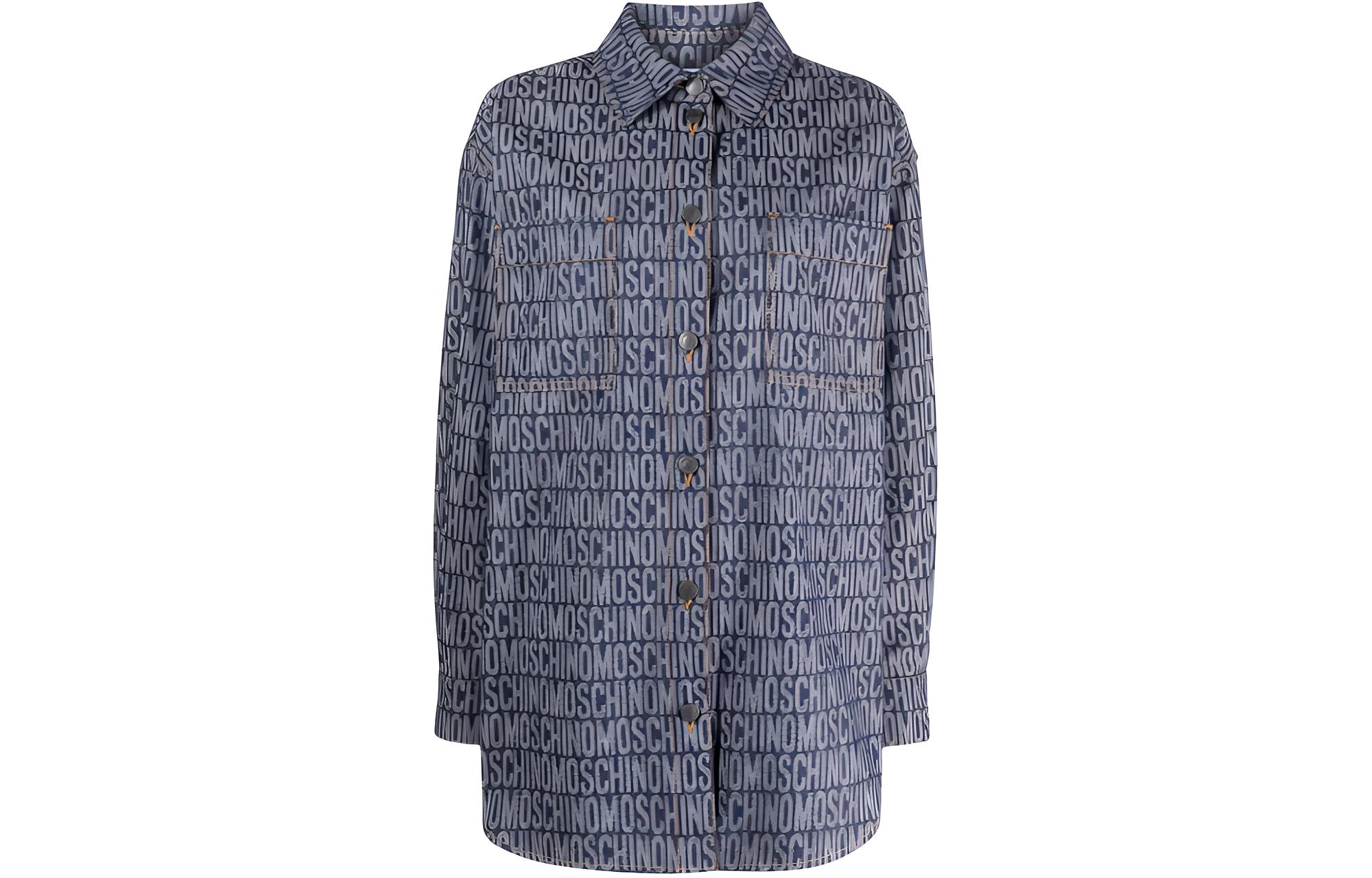 (Women) MOSCHINO Logo Jacquard Single-Breasted Denim Shirt Navy Blue (). A0203-7723-1290