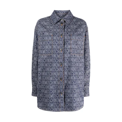 (Women) MOSCHINO Logo Jacquard Single-Breasted Denim Shirt Navy Blue (). A0203-7723-1290
