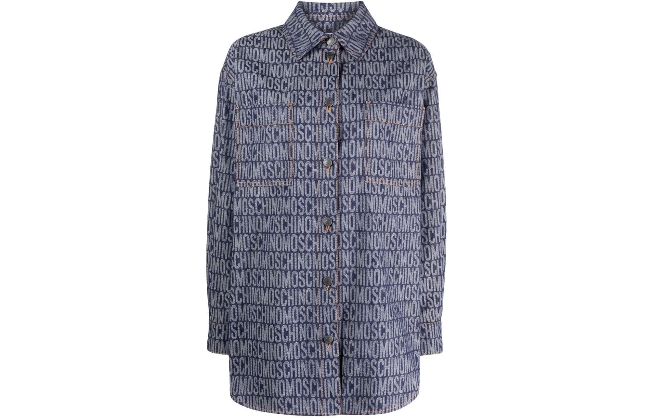 Order (W) モスキーノ ロゴ ジャカード シングルブレスト デニムシャツ ネイビーブルー A0203-7723-1290