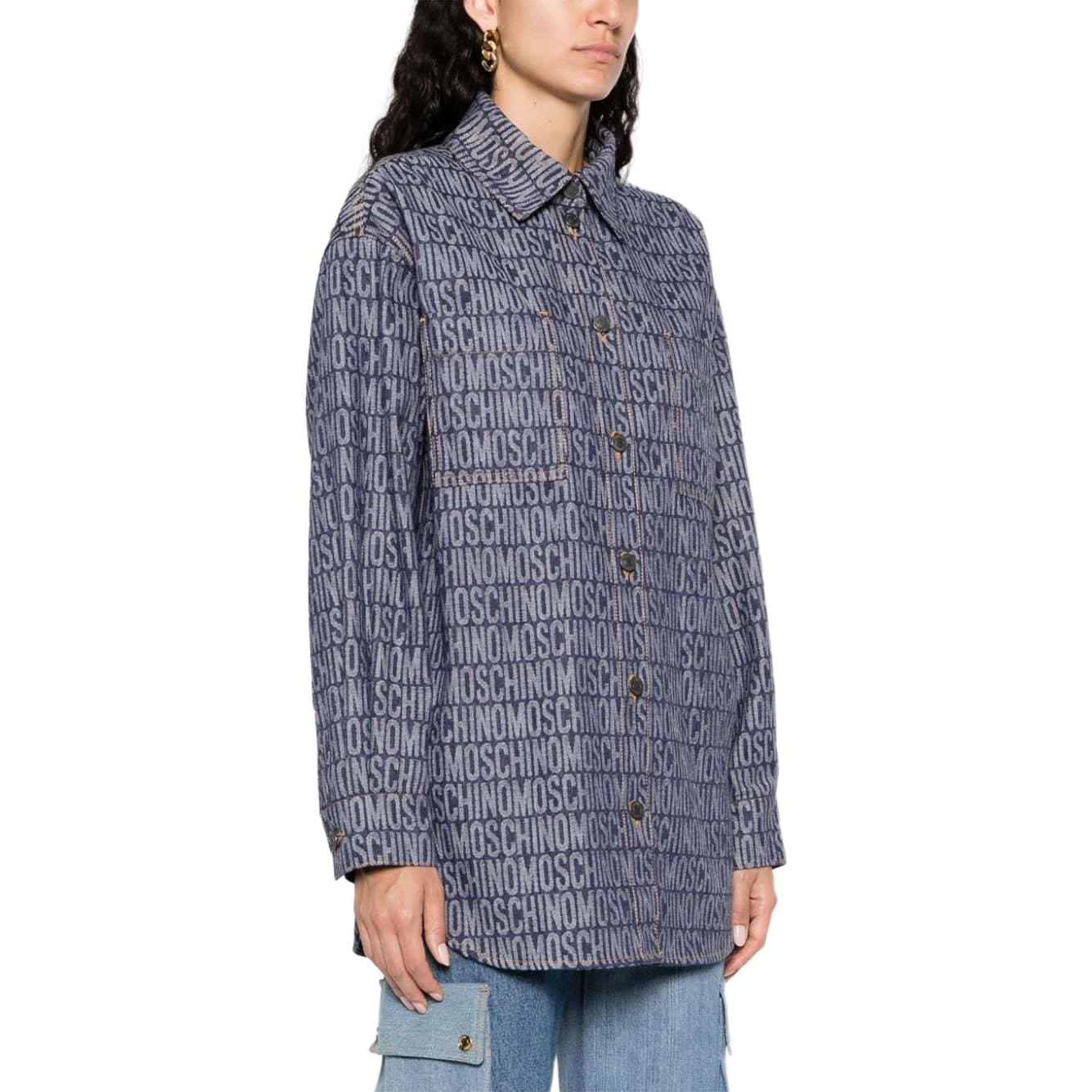 Purchase (W) モスキーノ ロゴ ジャカード シングルブレスト デニムシャツ ネイビーブルー A0203-7723-1290