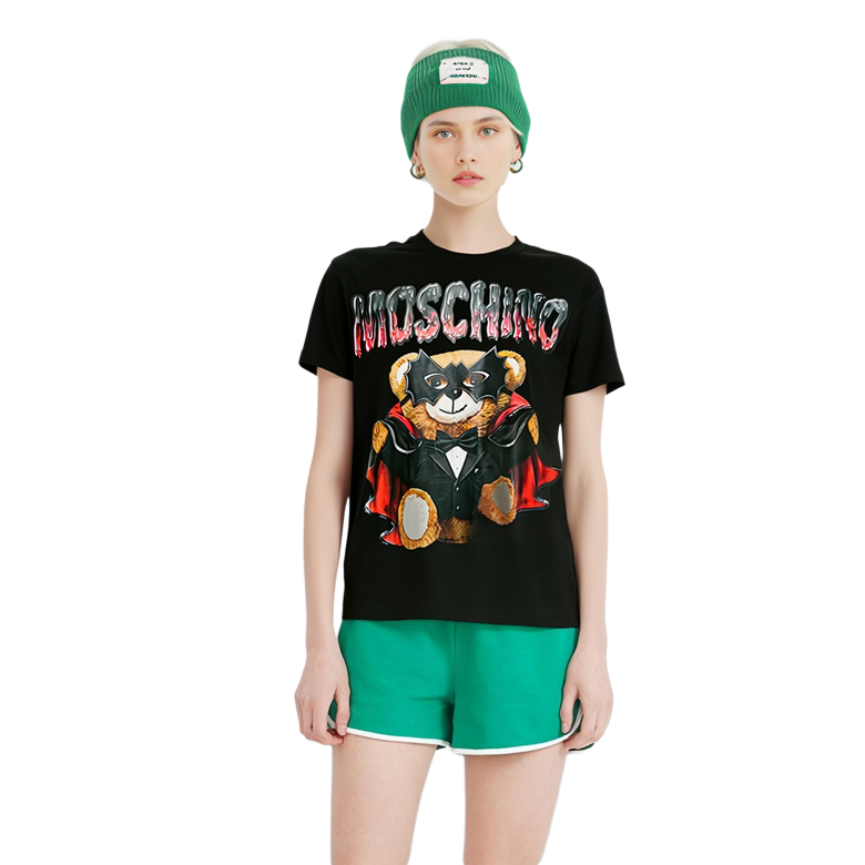(Women) MOSCHINO Masked Teddy Bear Graphic T-Shirt  Black. A0712-0540-1555 圖 4