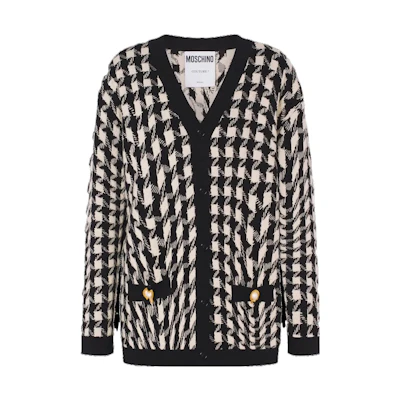 (Women) MOSCHINO Morphed Pied De Poule Stretch Cardigan Black Knitted Sweater. A0905-5402-1555