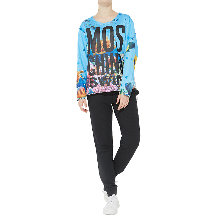 Shop (Women) Moschino Ocean Logo Lettering Sweatshirt Deep Sky Blue 2-V1707-2119-1278
