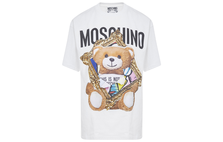 (Women) MOSCHINO Oversized Frame Bear Graphic Drop Shoulder White T-Shirt Women. V0703-0440-1001
