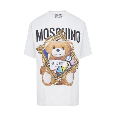 (Women) MOSCHINO Oversized Frame Bear Graphic Drop Shoulder White T-Shirt Women. V0703-0440-1001