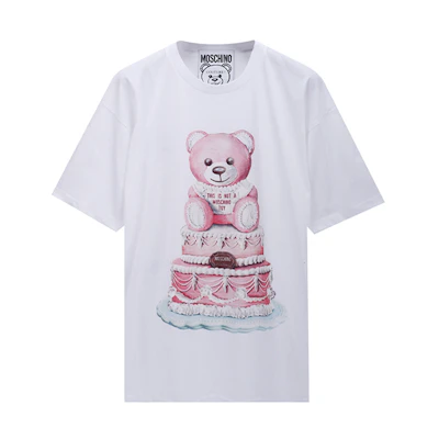 (Women) MOSCHINO Pink Cake Teddy Bear Loose Fit Cotton T-Shirt Women White Z-V0702-5440-1001