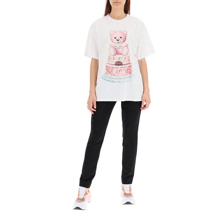 Details for (W) MOSCHINO Pink Cake Teddy Bear T-Shirt Wanita Putih Loose Fit Cotton Z-V0702-5440-1001