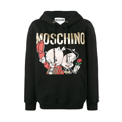 (Women) Moschino Porky Pig Embroidered Black Hoodie A1779-1027-1555