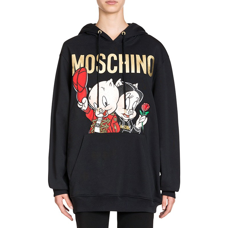 (Women) Moschino Porky Pig Embroidered Black Hoodie A1779-1027-1555 圖 3