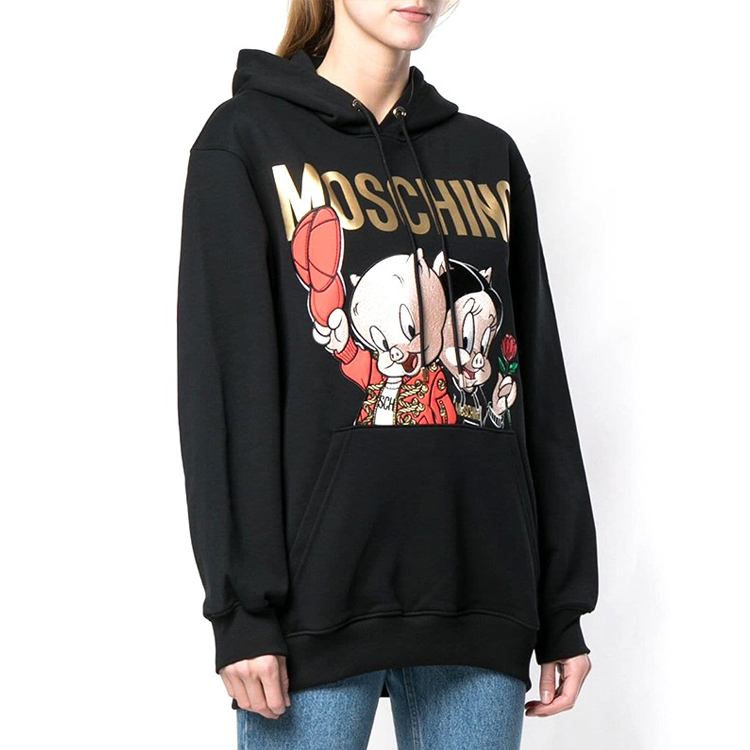 (Women) Moschino Porky Pig Embroidered Black Hoodie A1779-1027-1555 圖 5