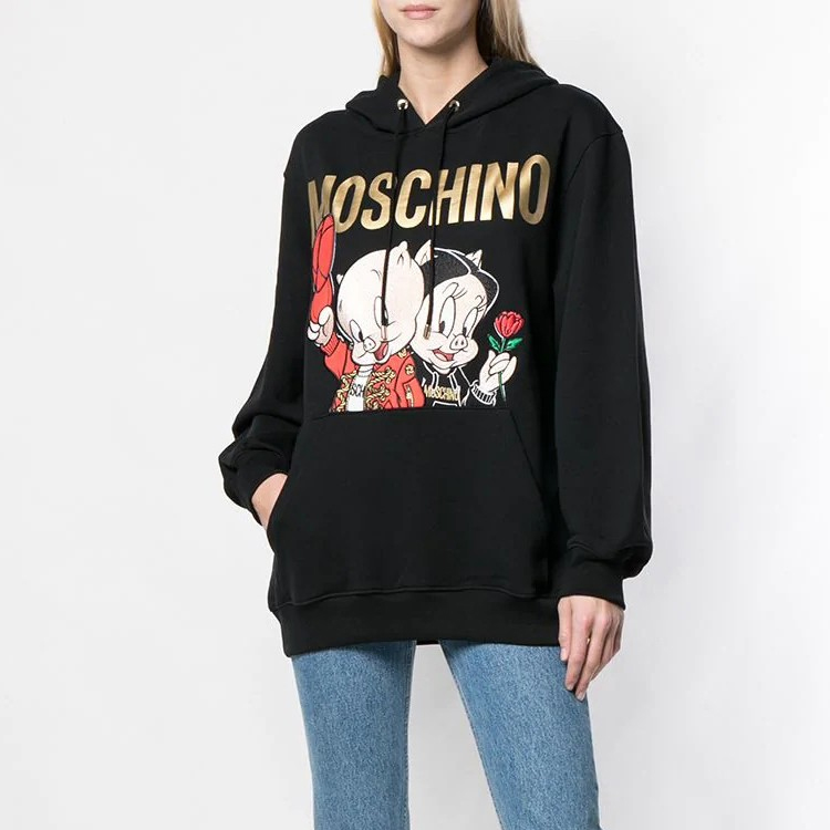 (Women) Moschino Porky Pig Embroidered Black Hoodie A1779-1027-1555 圖 6